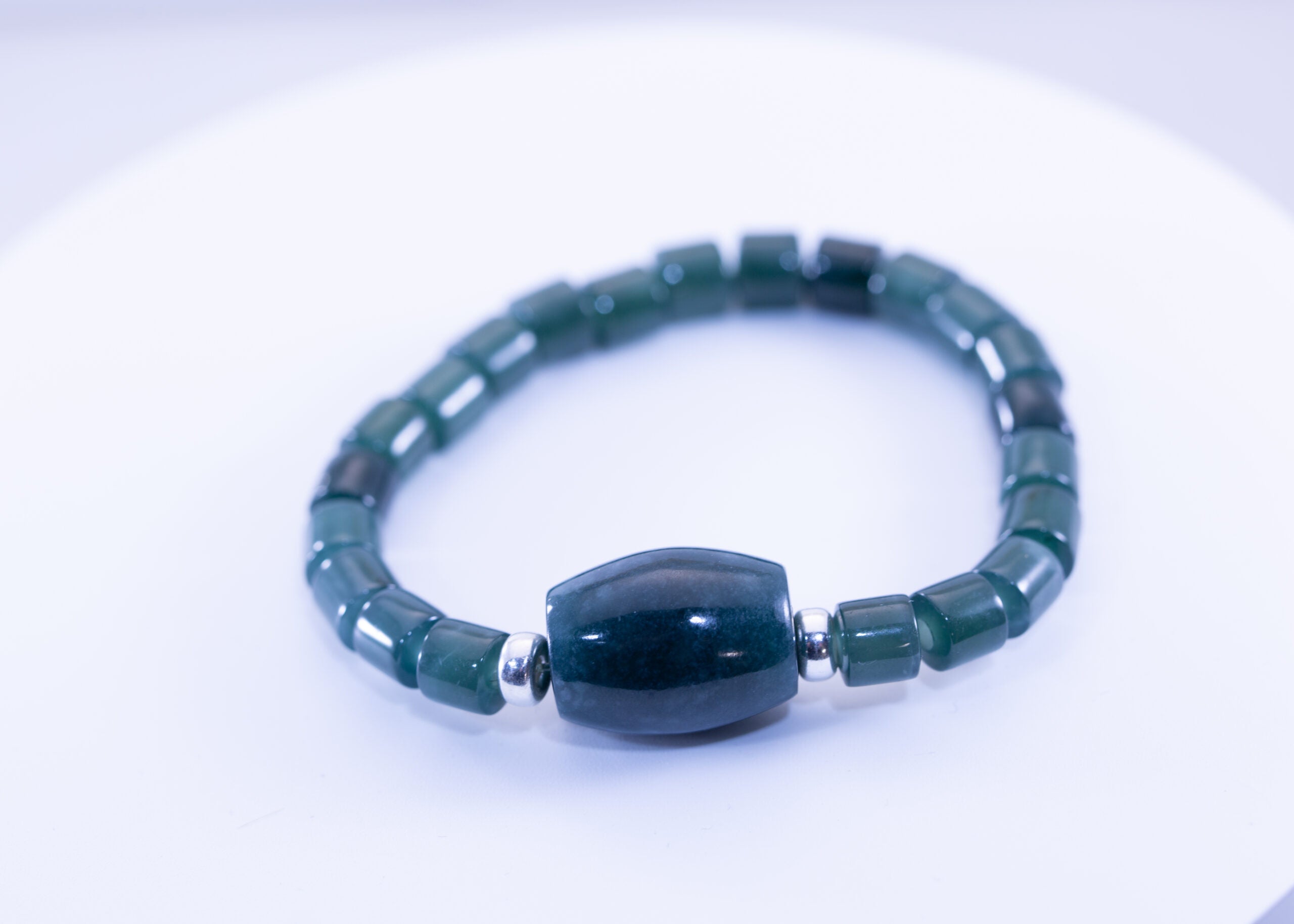 Guatemalan Imperial Green Focal Bead Bracelet with Accent Tube Beads &amp;amp; Silver Rondelle Spacers