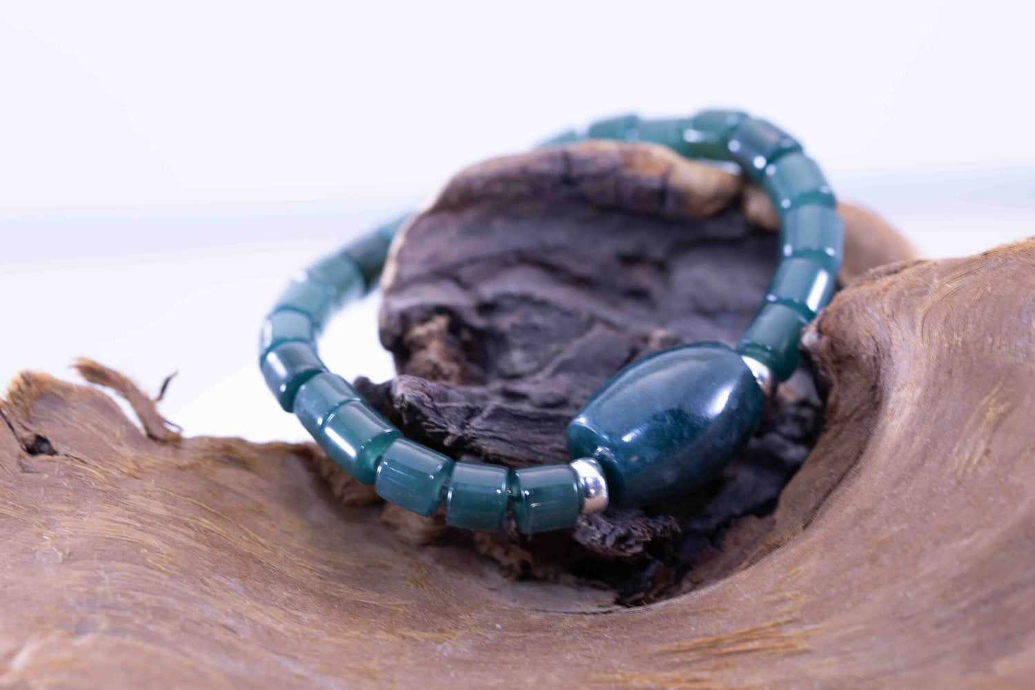 Guatemalan Imperial Green Focal Bead Bracelet with Accent Tube Beads &amp;amp; Silver Rondelle Spacers