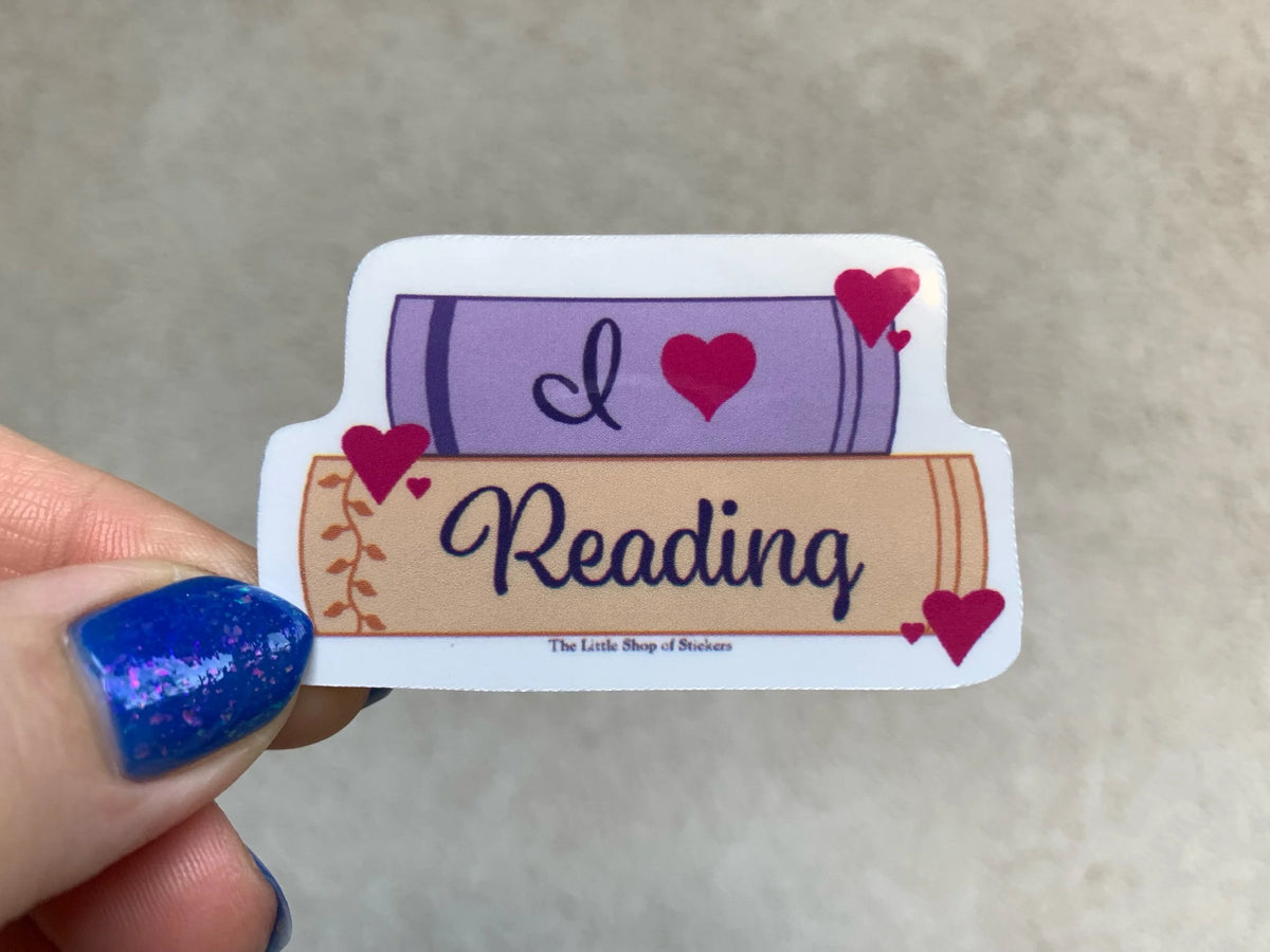 I Love Reading waterproof vinyl sticker for book club, kindle, and best friend