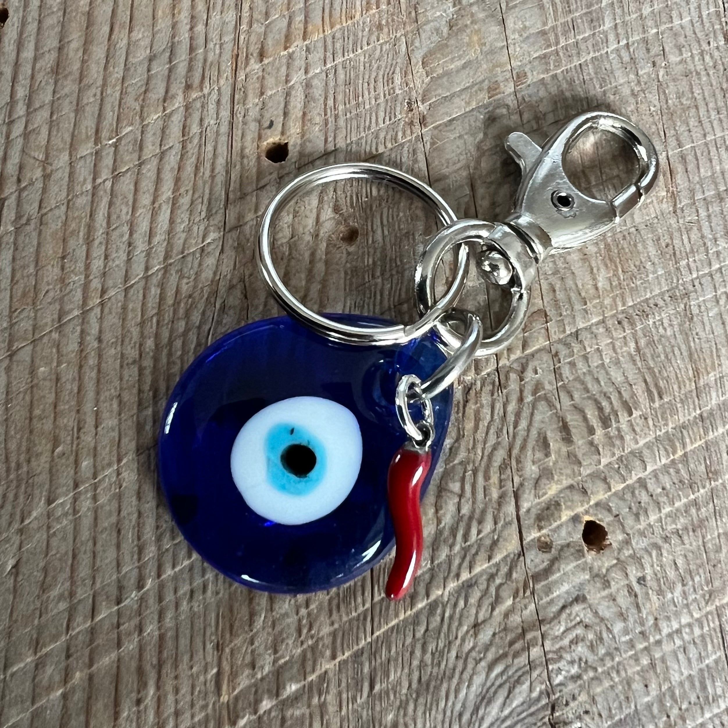 SariBlue® Blue Teardrop Evil Eye Keychain with Red Cornicello Charm