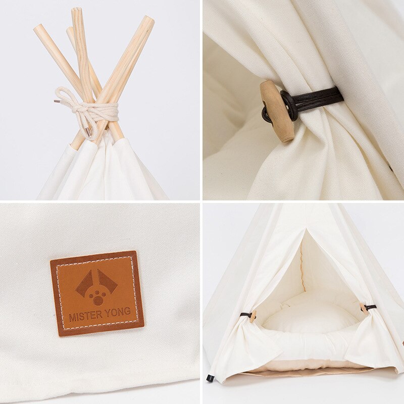 Pet Tent House Cat &amp; Dog Bed – Portable Teepee with Thick Cushion | 6 Colors