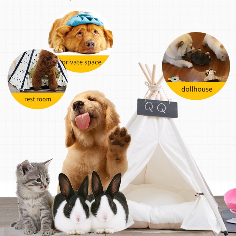 Pet Tent House Cat &amp; Dog Bed – Portable Teepee with Thick Cushion | 6 Colors