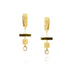 Ethically handmade gold earrings with eucalyptus motif, jasper and motherr of pearl stone, flat lay