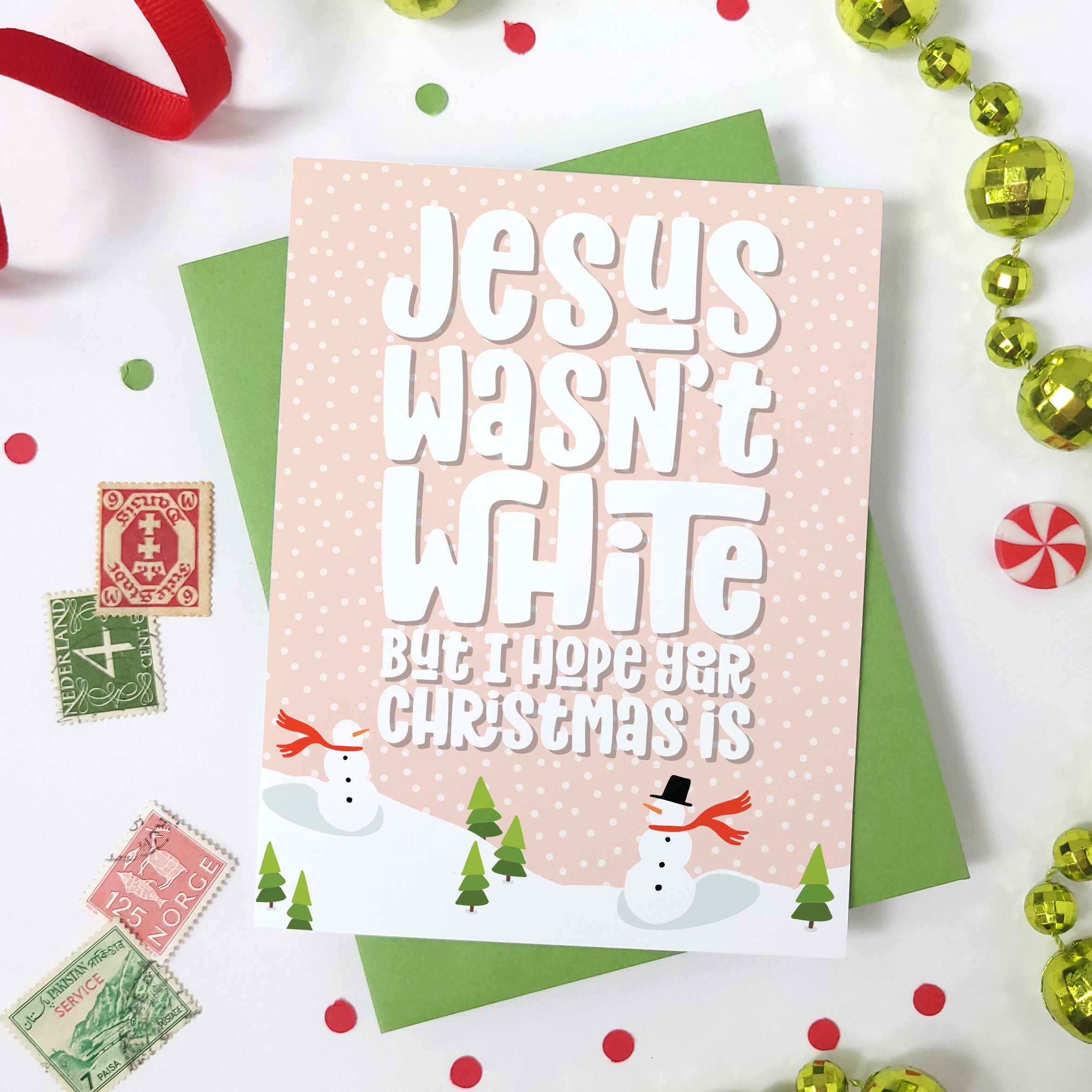 WHITE CHRISTMAS - FUNNY ILLUSTRATED GREETING CARD - NO AI