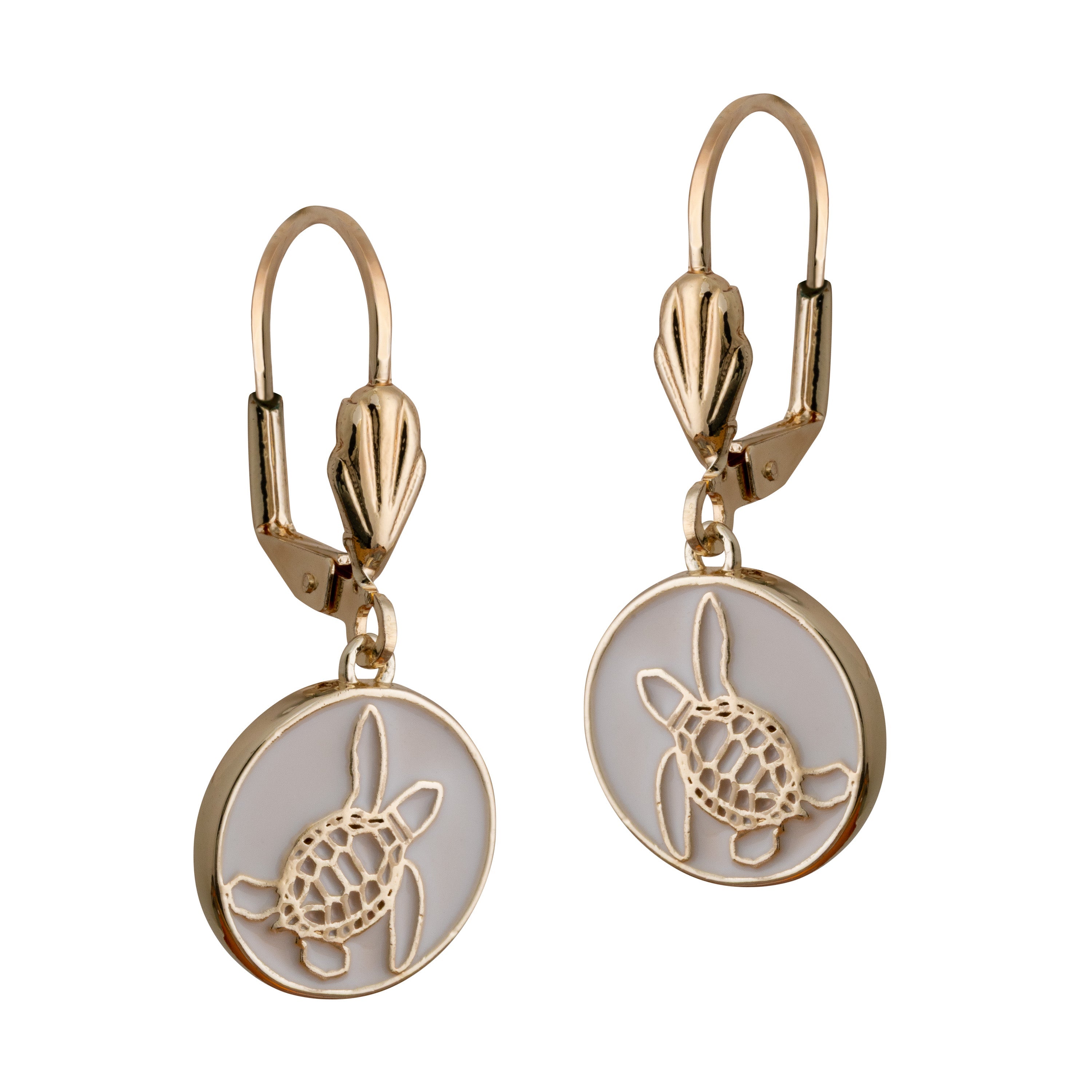 bald head island sea turtle coin leverback earring cream gold