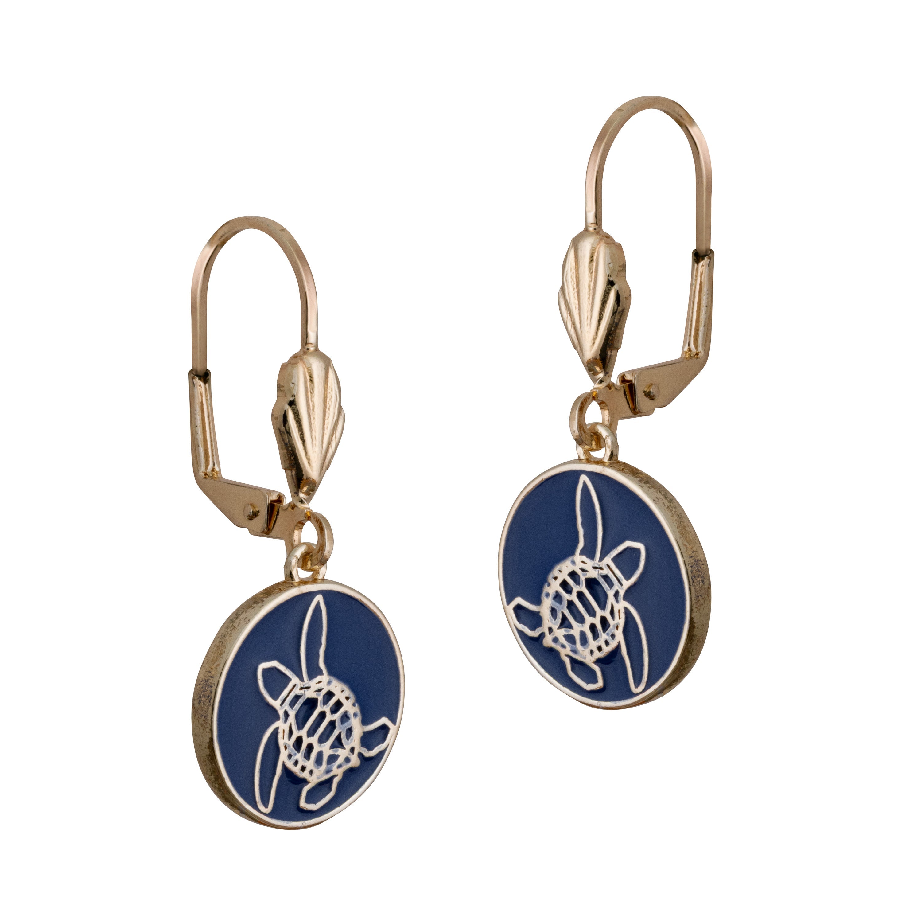 bald head island turtle coin leverback earring navy gold