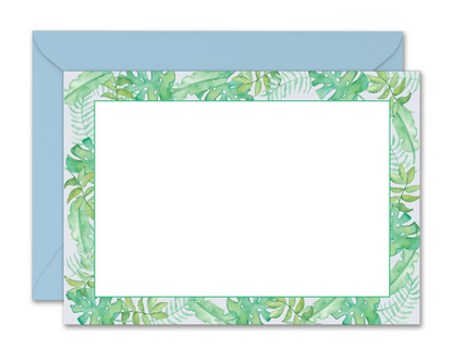 Watercolor Tropical Leaves Flat Notecard Stationery Set