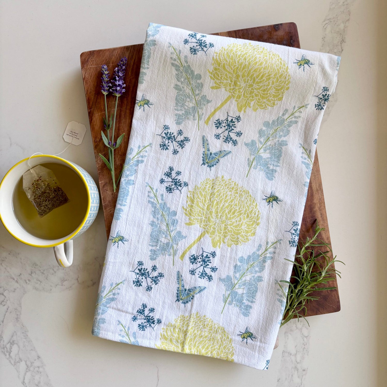 Blue Yellow Floral Tea Towel