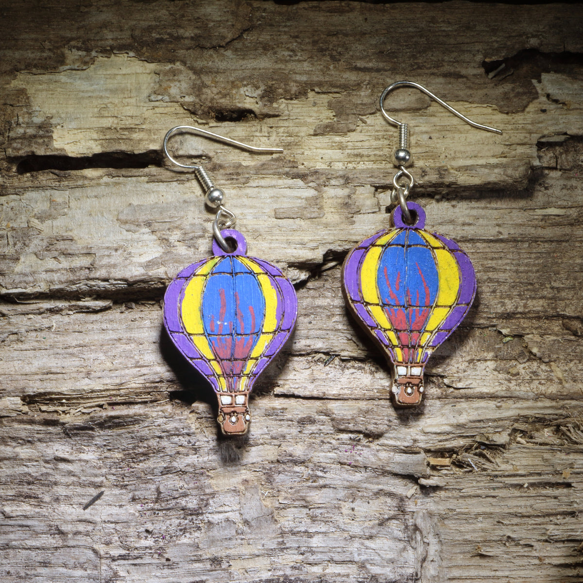 Hot Air Balloon Wooden Dangle Earrings | Travel Jewelry