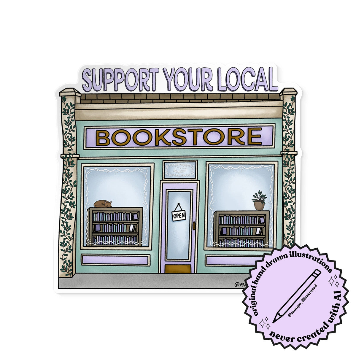 Support Your Local Bookstore Illustrated Sticker