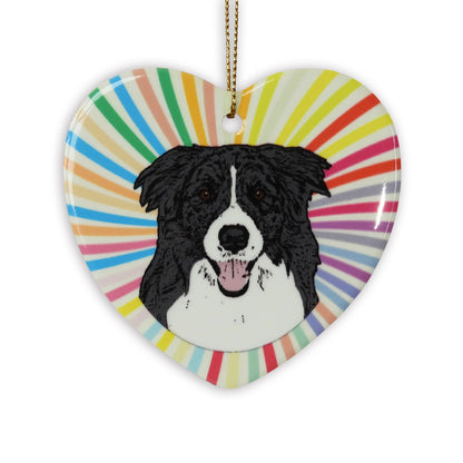 Border Collie Ceramic Heart Ornament
