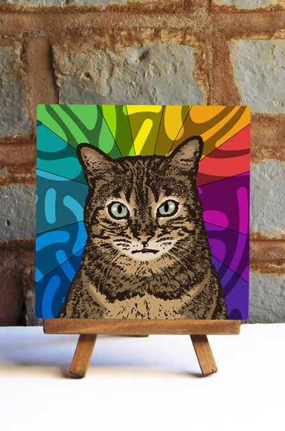 Brown Tabby Cat Ceramic Art Tile