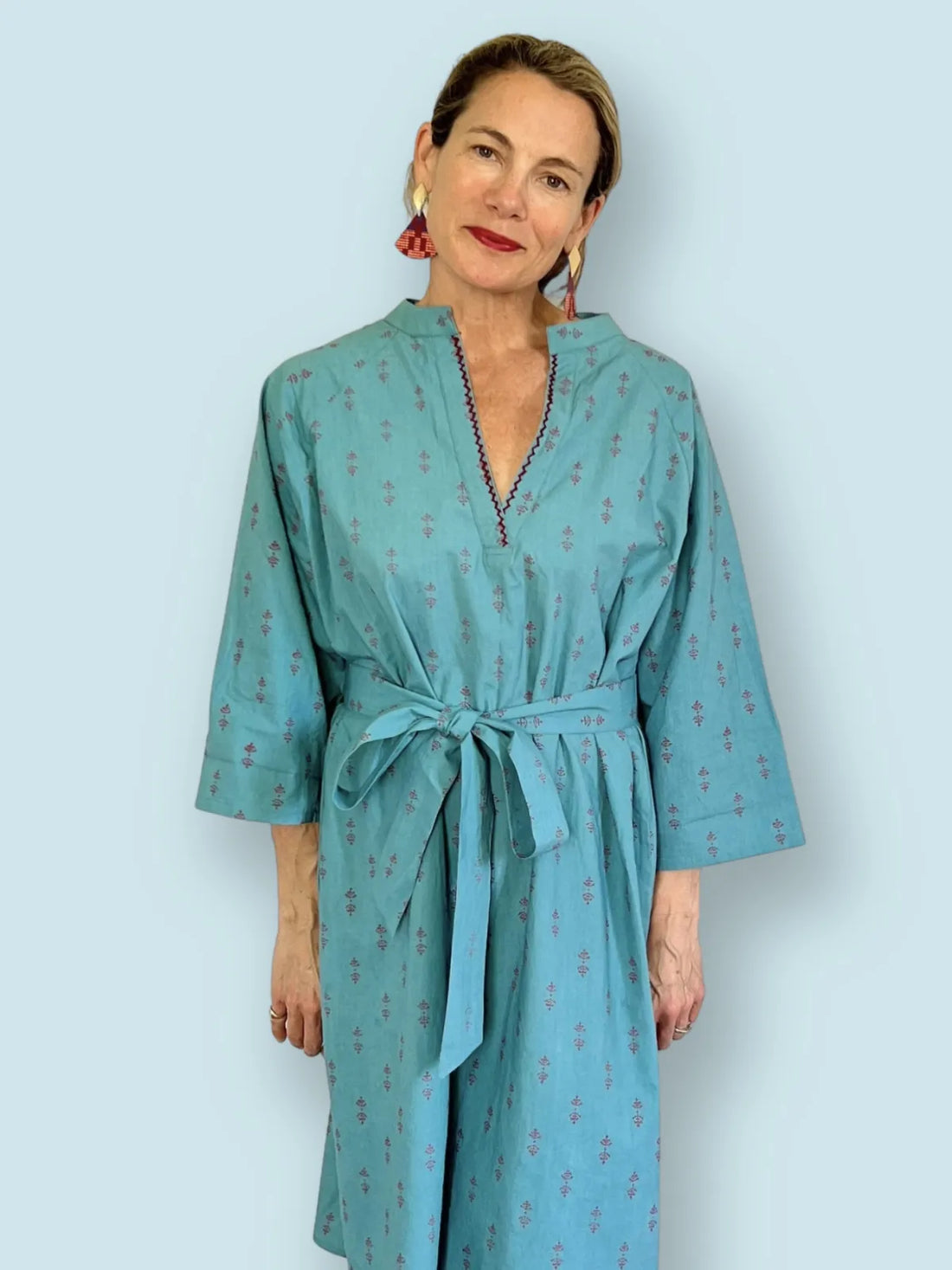Teal and Red Staghorn Midi Dress
