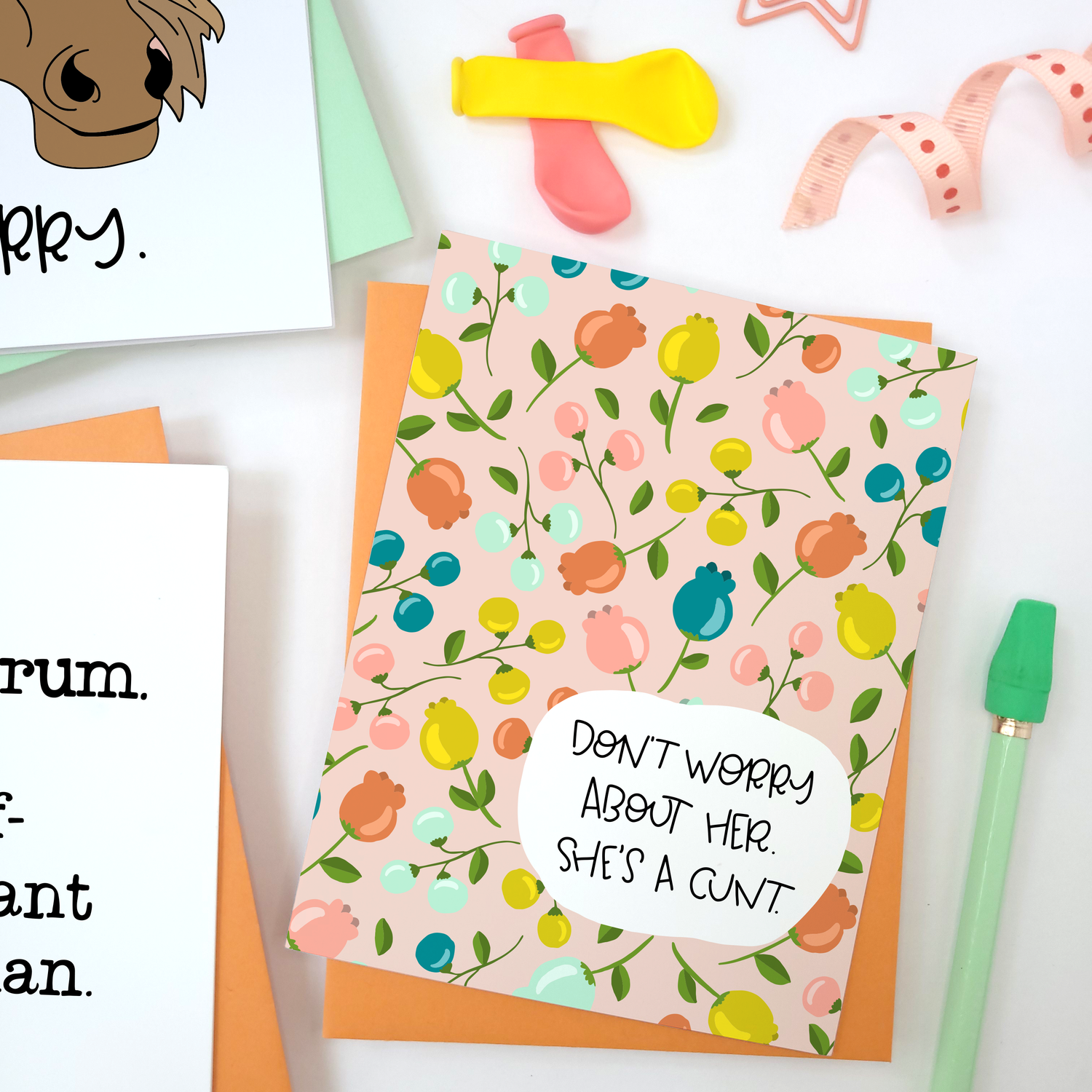C FLORAL - FUNNY ILLUSTRATED GREETING CARD