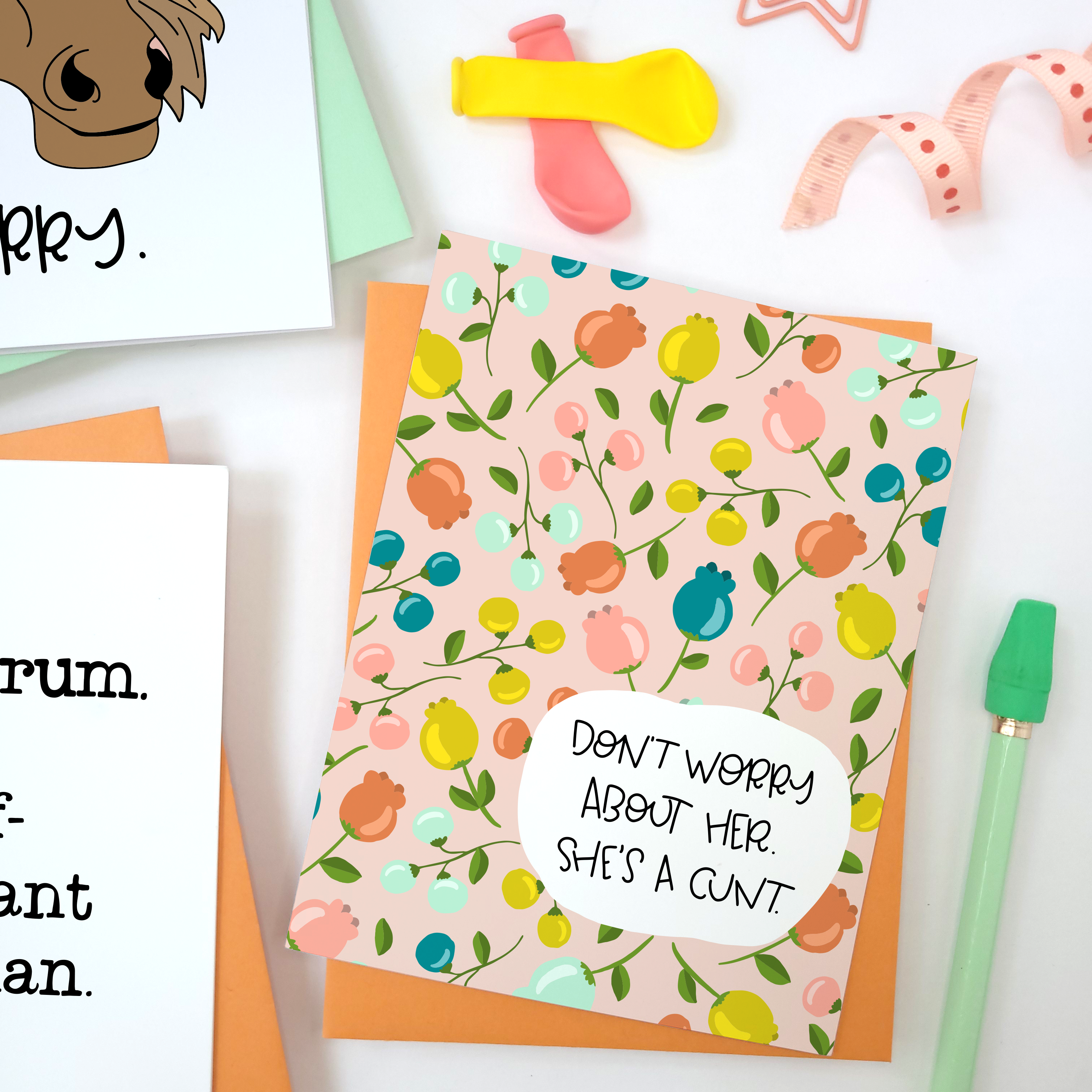 C FLORAL - FUNNY ILLUSTRATED GREETING CARD