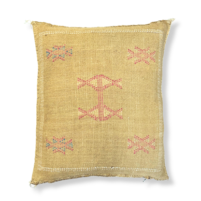 Gold Sabra Cactus Silk Kilim Pillow Cover | Handwoven Moroccan Home Decor