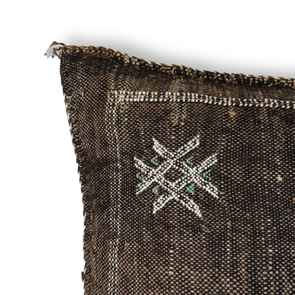 Dark Brown Sabra Cactus Silk Kilim Pillow Cover | Handwoven Moroccan Home Decor