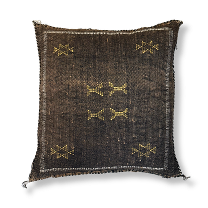 Dark Brown Sabra Cactus Silk Kilim Pillow Cover | Handwoven Moroccan Home Decor