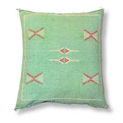 Green Sabra Cactus Silk Kilim Pillow Cover | Handwoven Moroccan Home Decor