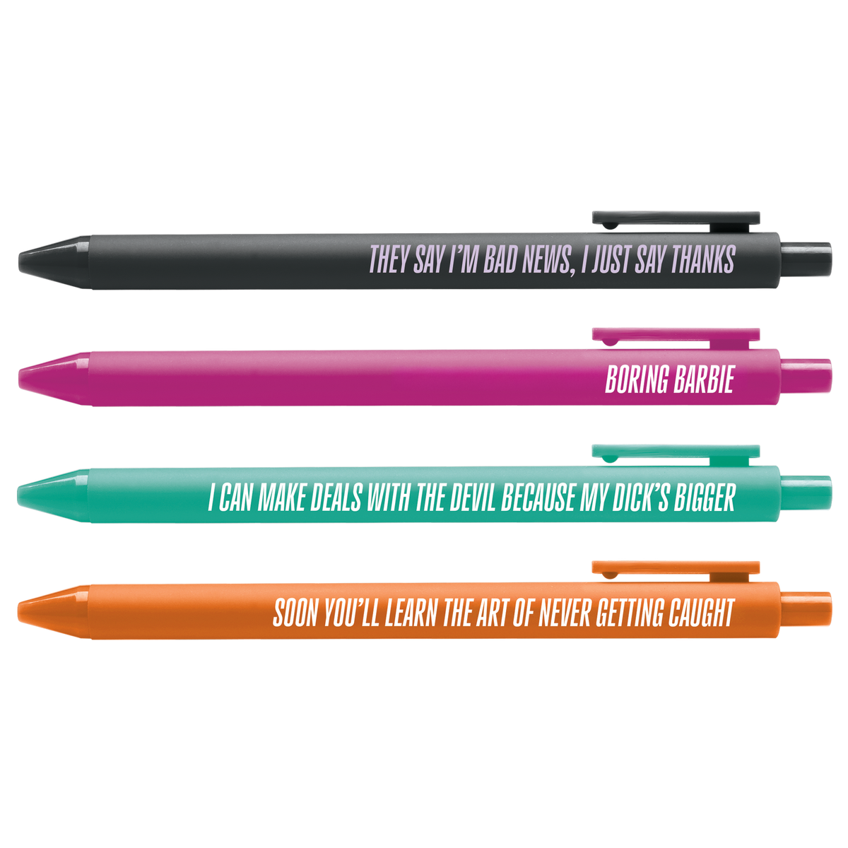 CANCELLED! Pen Set flat lay — funny jotter gel pen set for her by indie artist MangoIllustrated