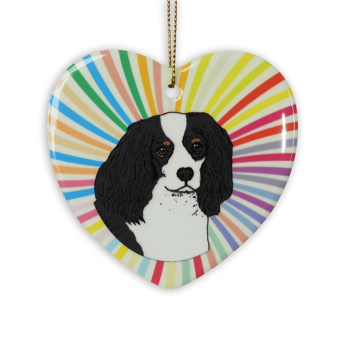 Cavalier Tricolor Ceramic Heart Ornament