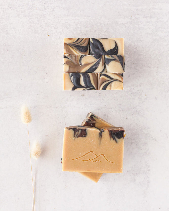 Chaga mushroom powder handmade soap scented with fir needle, cassia &amp; patchouli essential oils