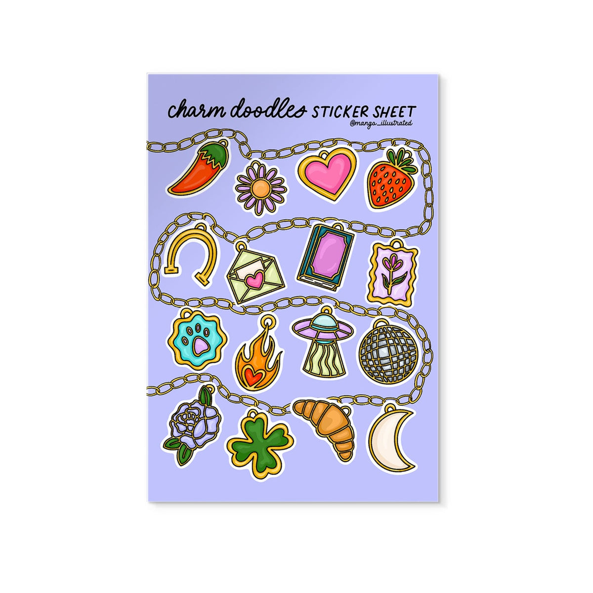 Charm Doodles Sticker Sheet — 16 hand drawn charm illustrated stickers on 4x6 in sheet by MangoIllustrated