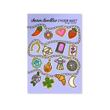 Charm Doodles Sticker Sheet — 16 hand drawn charm illustrated stickers on 4x6 in sheet by MangoIllustrated