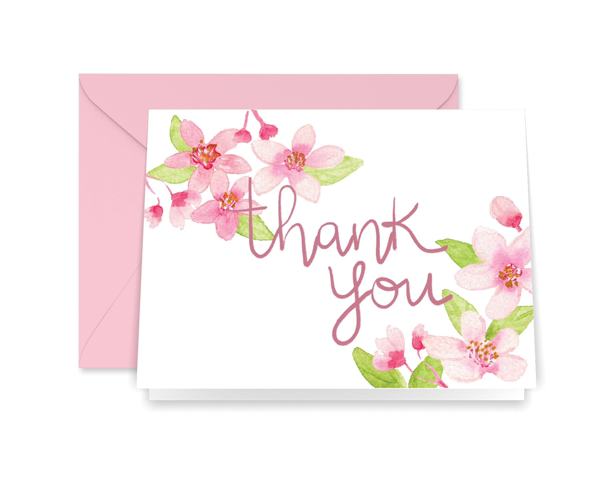 Watercolor Cherry Blossom Thank You Card Stationery Set
