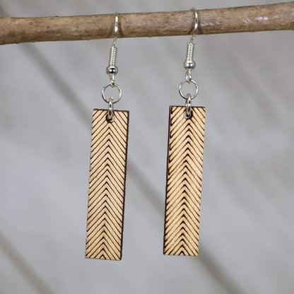 Hand-painted wooden chevron bar dangle earrings with sleek geometric design and hypoallergenic sterling silver hooks, lightweight modern statement jewelry earrings for minimalist everyday style 