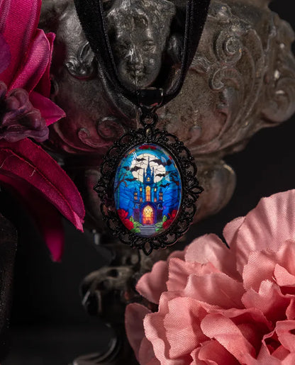 Gothic Stained Glass Choker: Victorian Mourning Jewelry with Original Hand-Painted Artwork