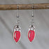 Hand-painted wooden Christmas lights dangle earrings with festive holiday string light design and hypoallergenic sterling silver hooks, lightweight holiday statement jewelry earrings for merry winter style red