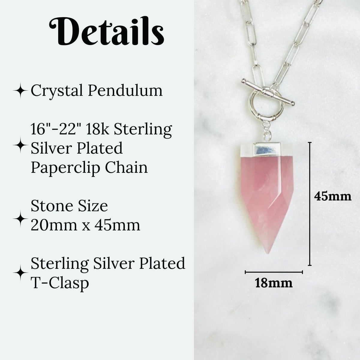 Crystal Pendulum Necklace Silver or Gold Chain