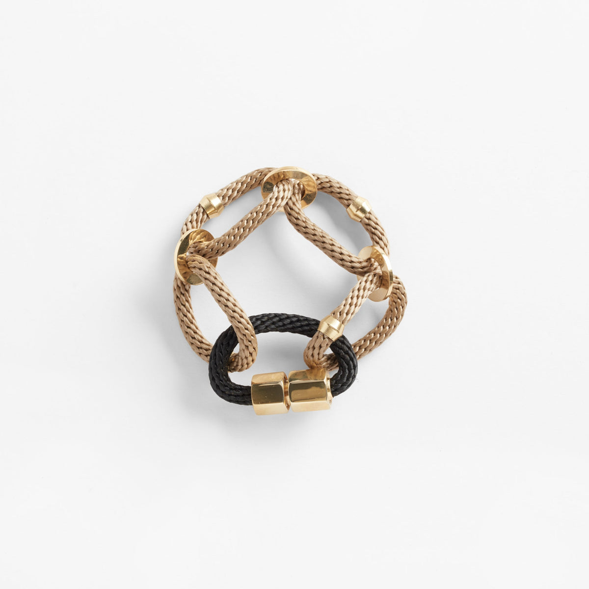 Circe handmade beige, black and brass looped bracelet by Pichulik, ethical artisan jewelry brand, sustainable handmade jewelry Cape Town South Africa