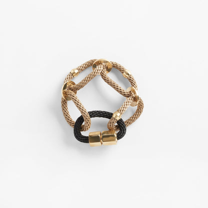 Circe handmade beige, black and brass looped bracelet by Pichulik, ethical artisan jewelry brand, sustainable handmade jewelry Cape Town South Africa