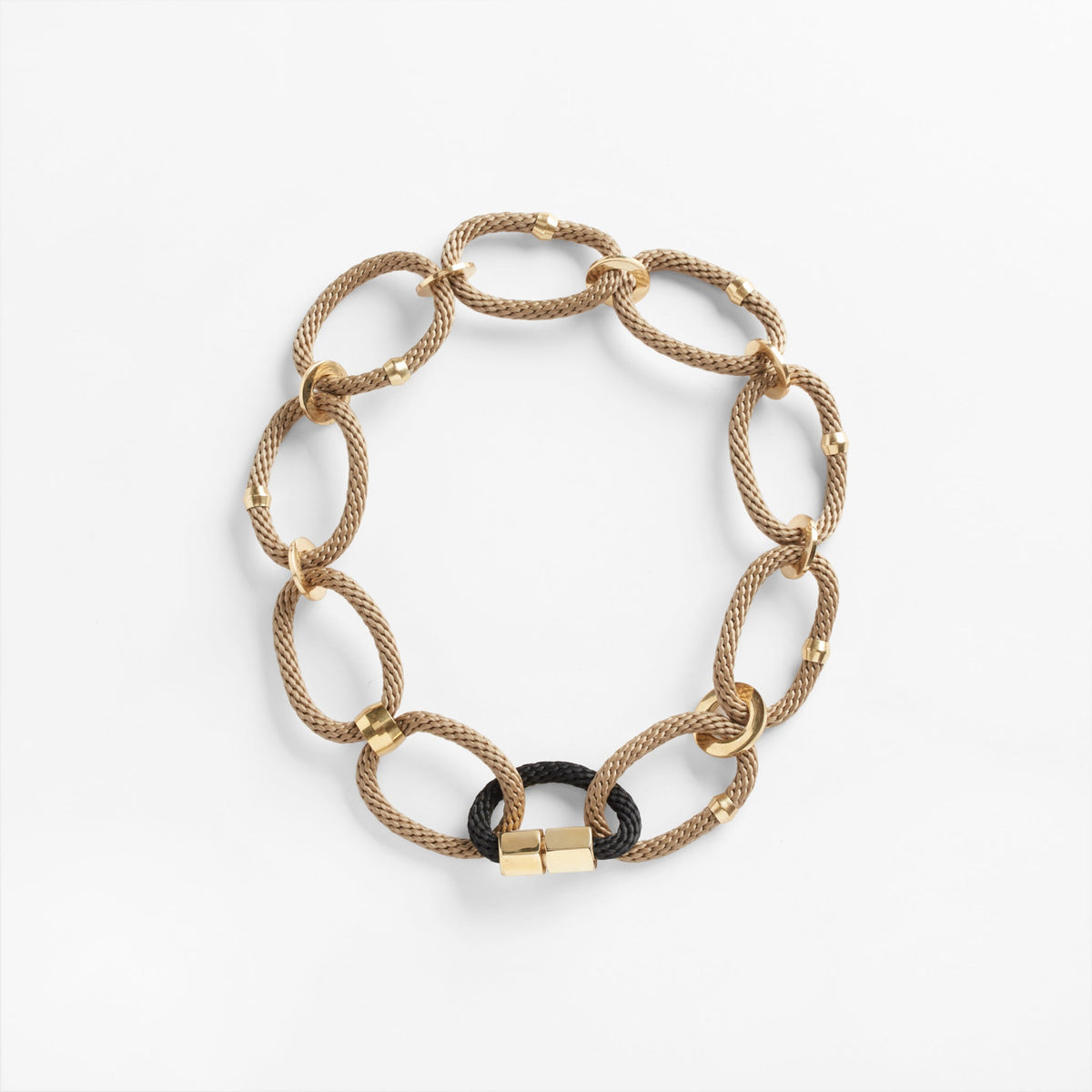 Circe handmade beige and black rope looped necklace by Pichulik, sustainable ethical artisan jewelry brand, fair trade Cape Town South Africa