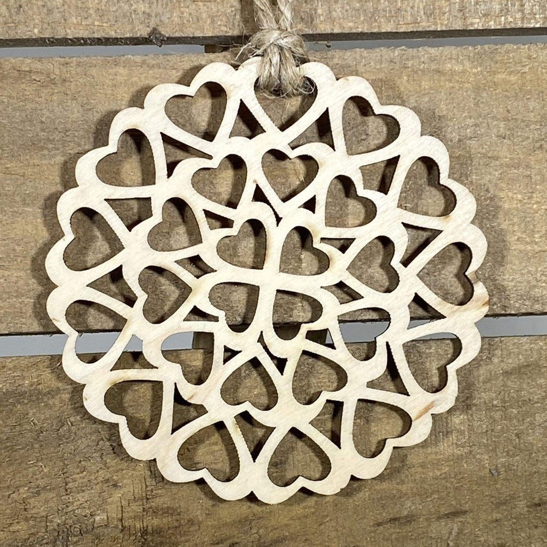 Hand-painted wooden circle of hearts Christmas ornament with romantic love design and lightweight festive decor, sweet heart-shaped tree decoration for couples and holiday gifting style