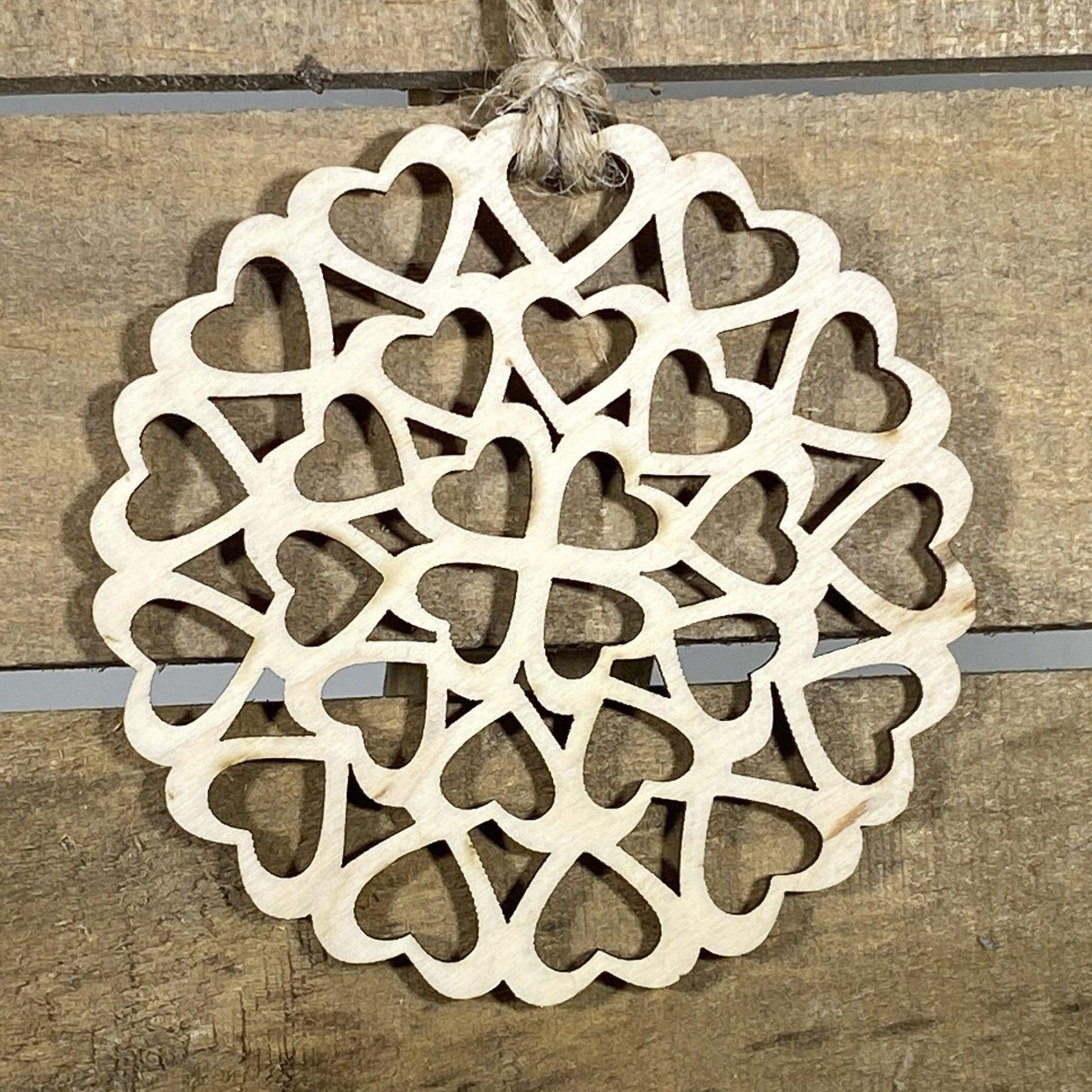 Hand-painted wooden circle of hearts Christmas ornament with romantic love design and lightweight festive decor, sweet heart-shaped tree decoration for couples and holiday gifting style