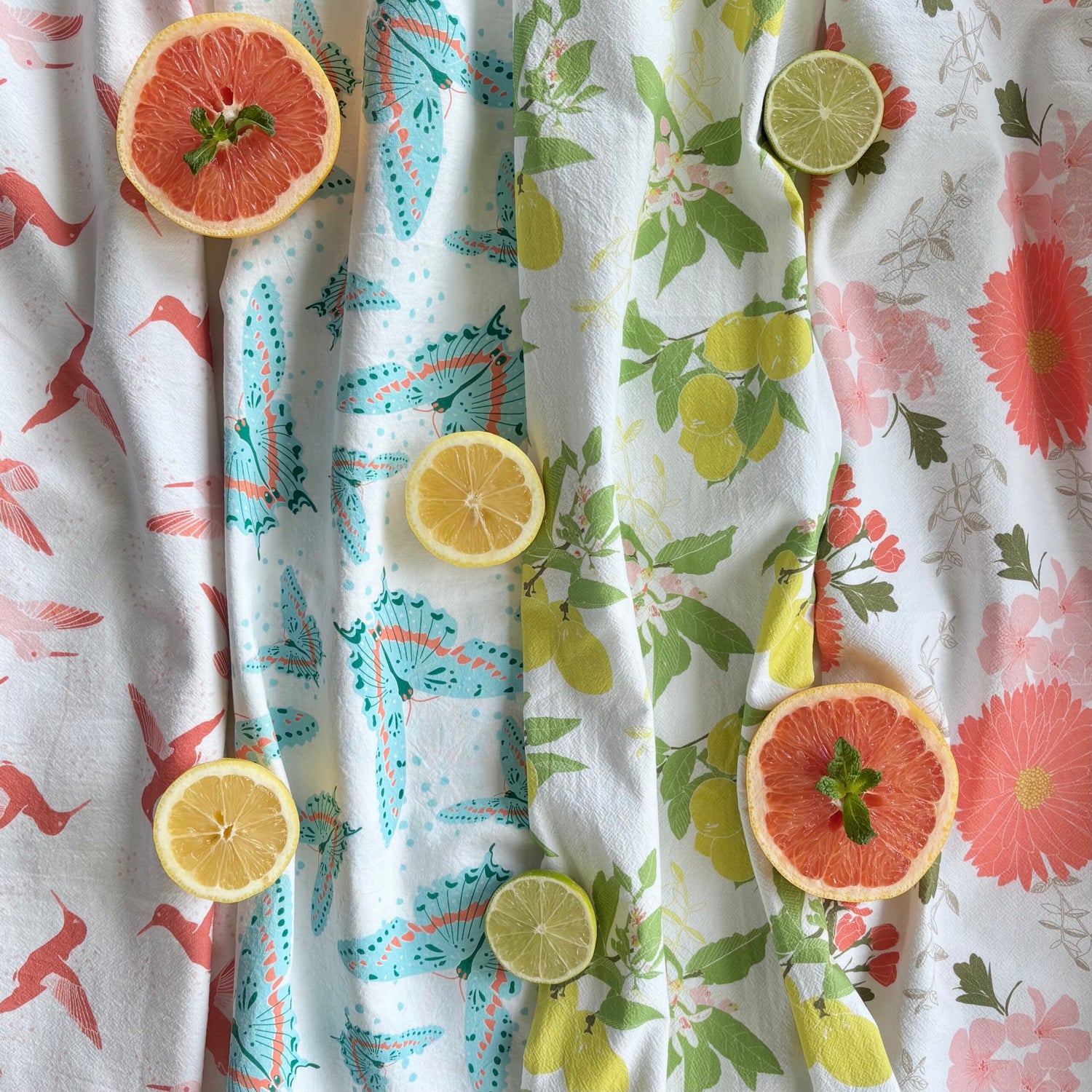 Coral Floral Tea Towel
