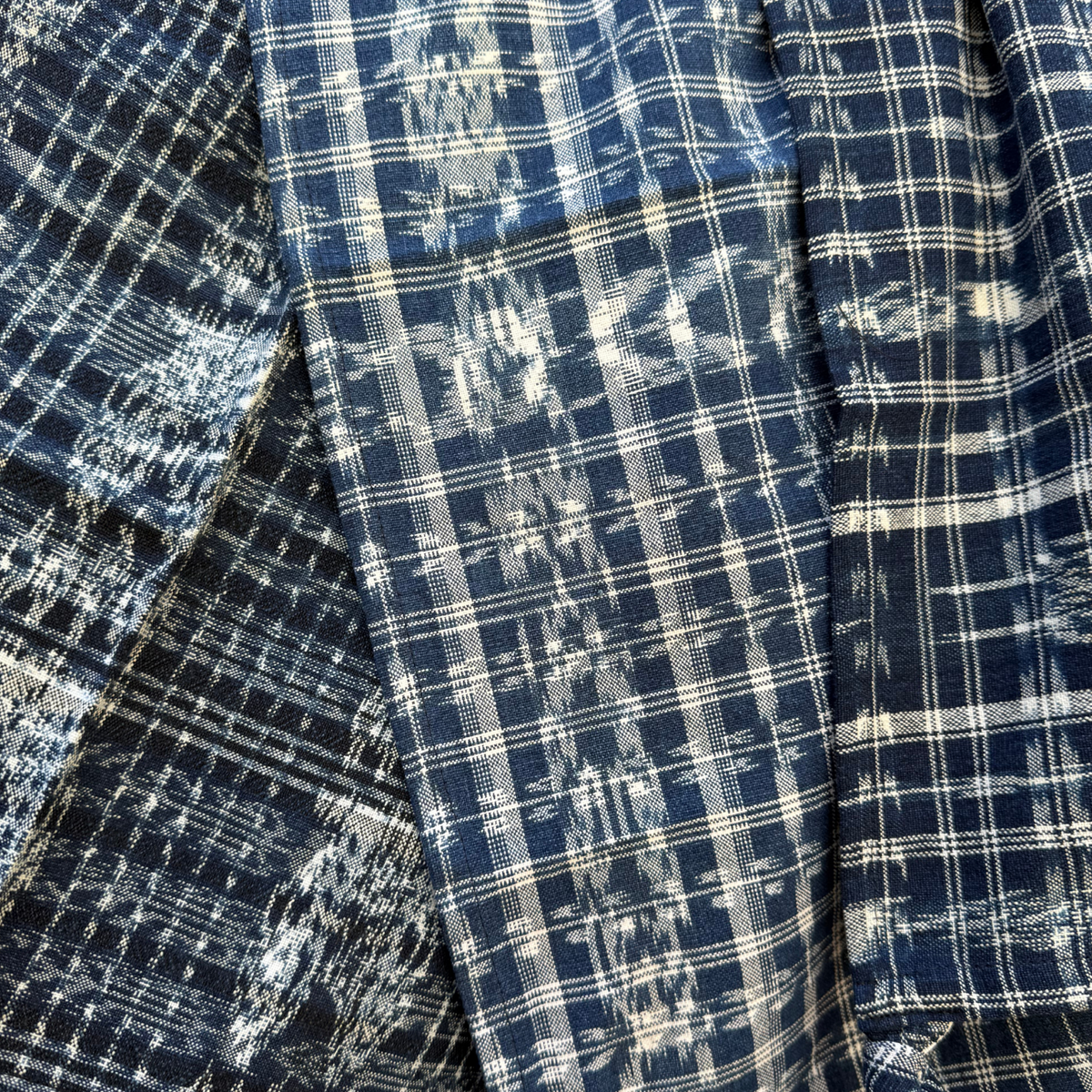 Close-up of blue and white plaid fabric