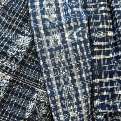 Close-up of blue and white plaid fabric