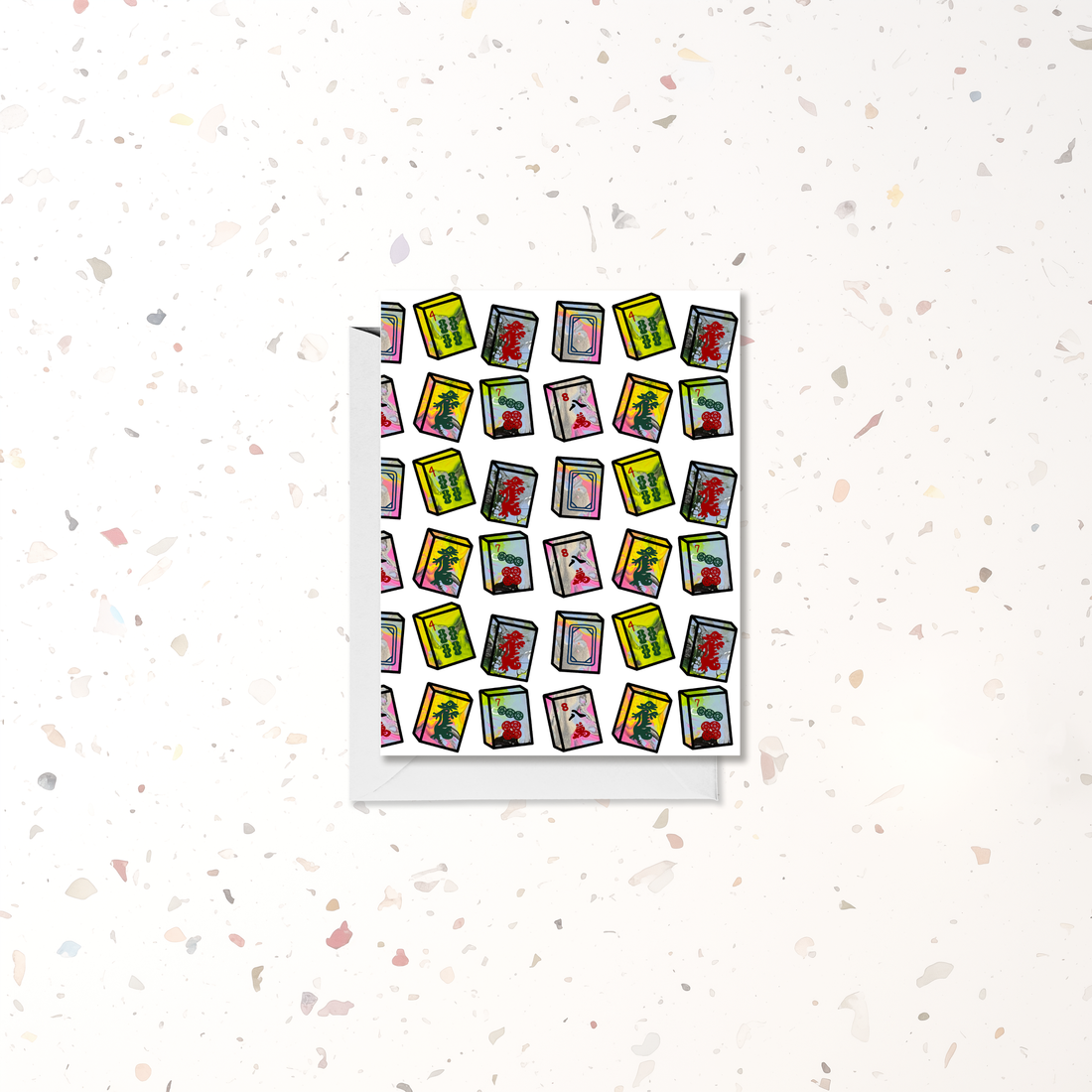 Yellow and Pink Mahjong Tiles Blank Card