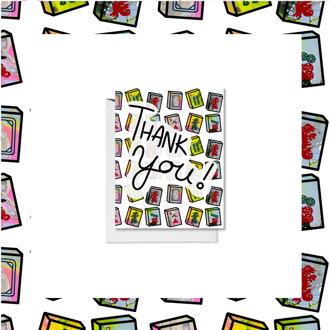 Yellow and Pink Mahjong Tiles Thank You Card