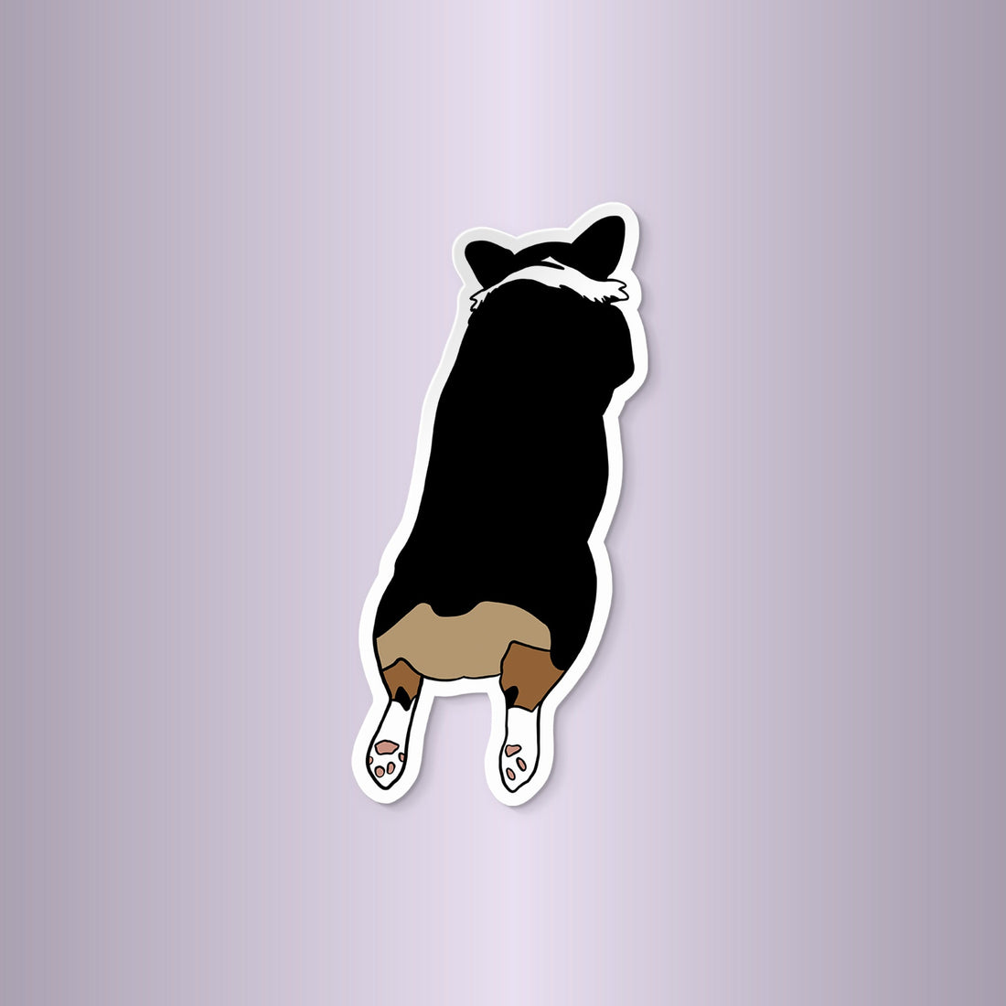 Corgi Sploot magnet — illustrated tricolor corgi splooting on a fridge magnet, 1 x 3 in, by MangoIllustrated
