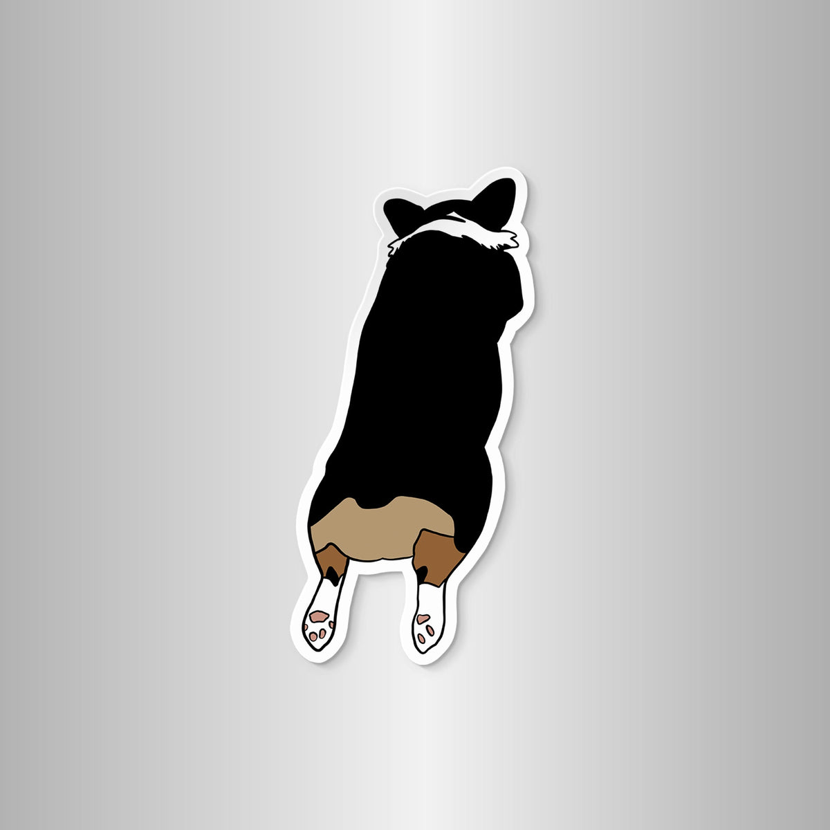 Corgi Sploot magnet detail — close up of the tricolor corgi sploot illustration by indie artist MangoIllustrated