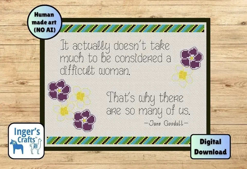 Jane Goodall - Difficult Woman Cross Stitch Pattern