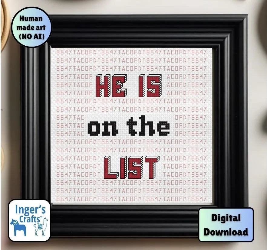 He is on the List Cross Stitch Pattern