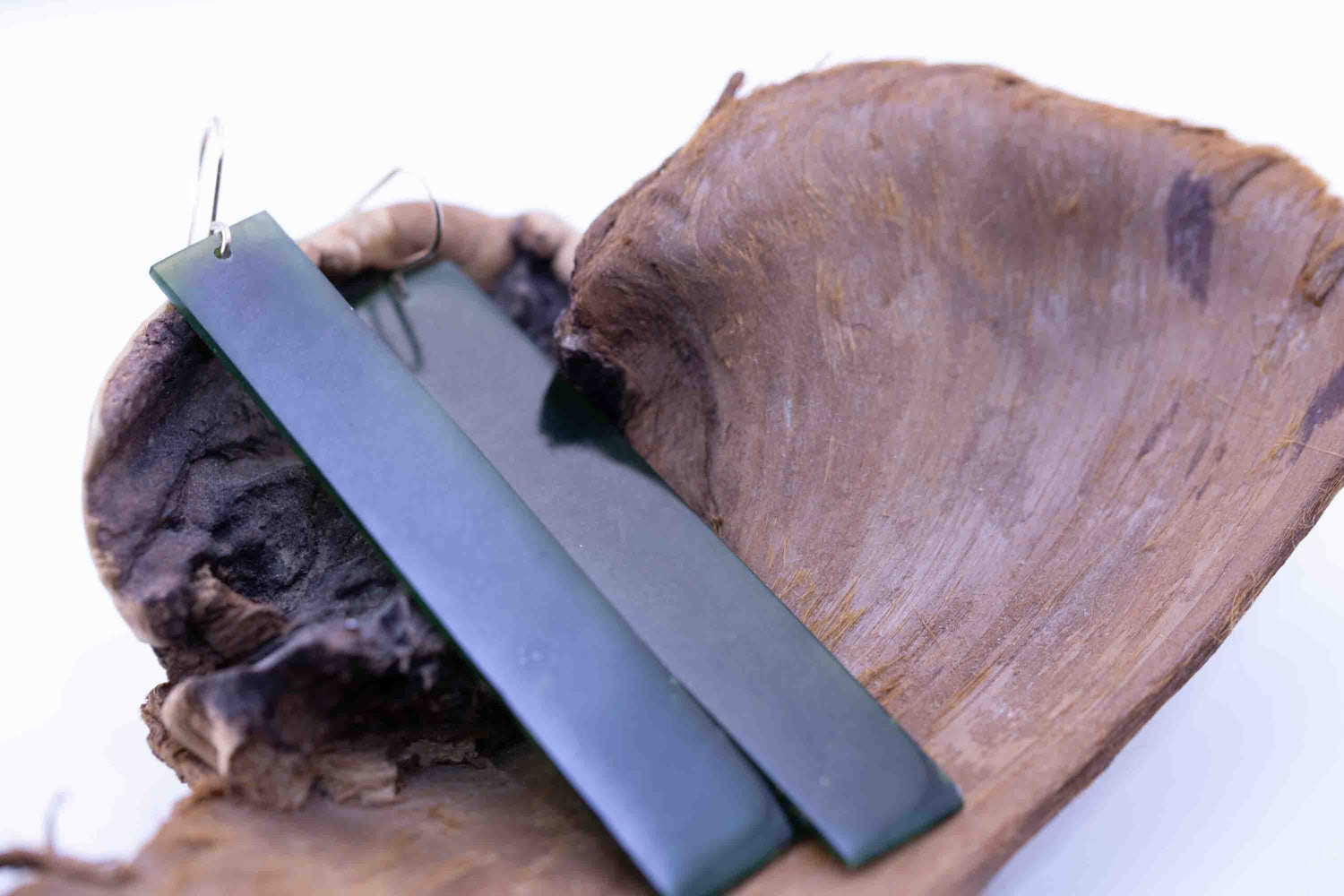 Washington Green Jade Long Rectangle Dangle Earrings