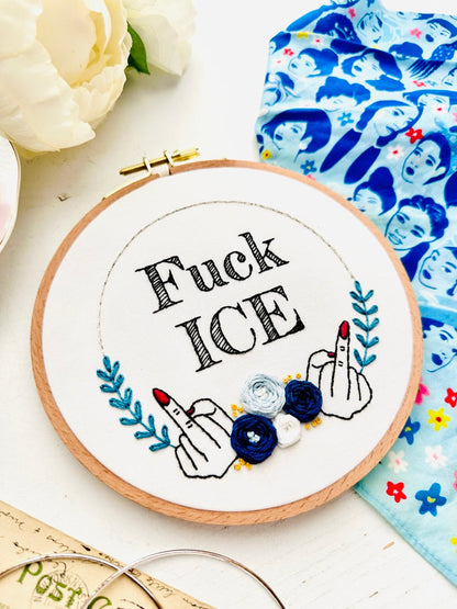 Fuck ICE &amp;amp; Chinga la migra // Embroidery PDF Pattern Download 6 inch