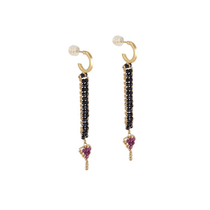 Handmade Maasai beadwork sapphire and ruby beaded drop earrings by Sidai Designs, ethical jewelry brand, fair trade artisan Tanzania